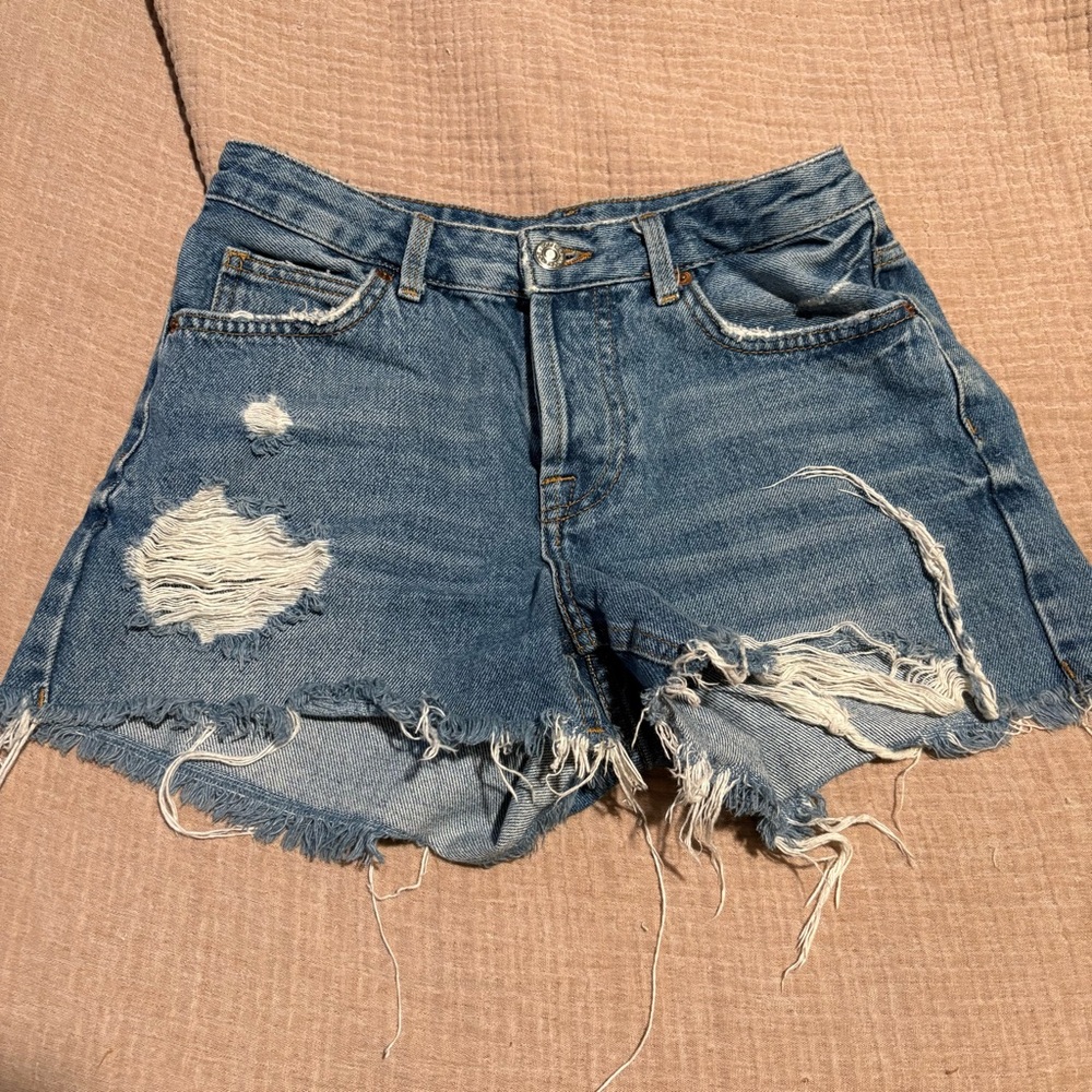 Topshop Denim Distressed Shorts